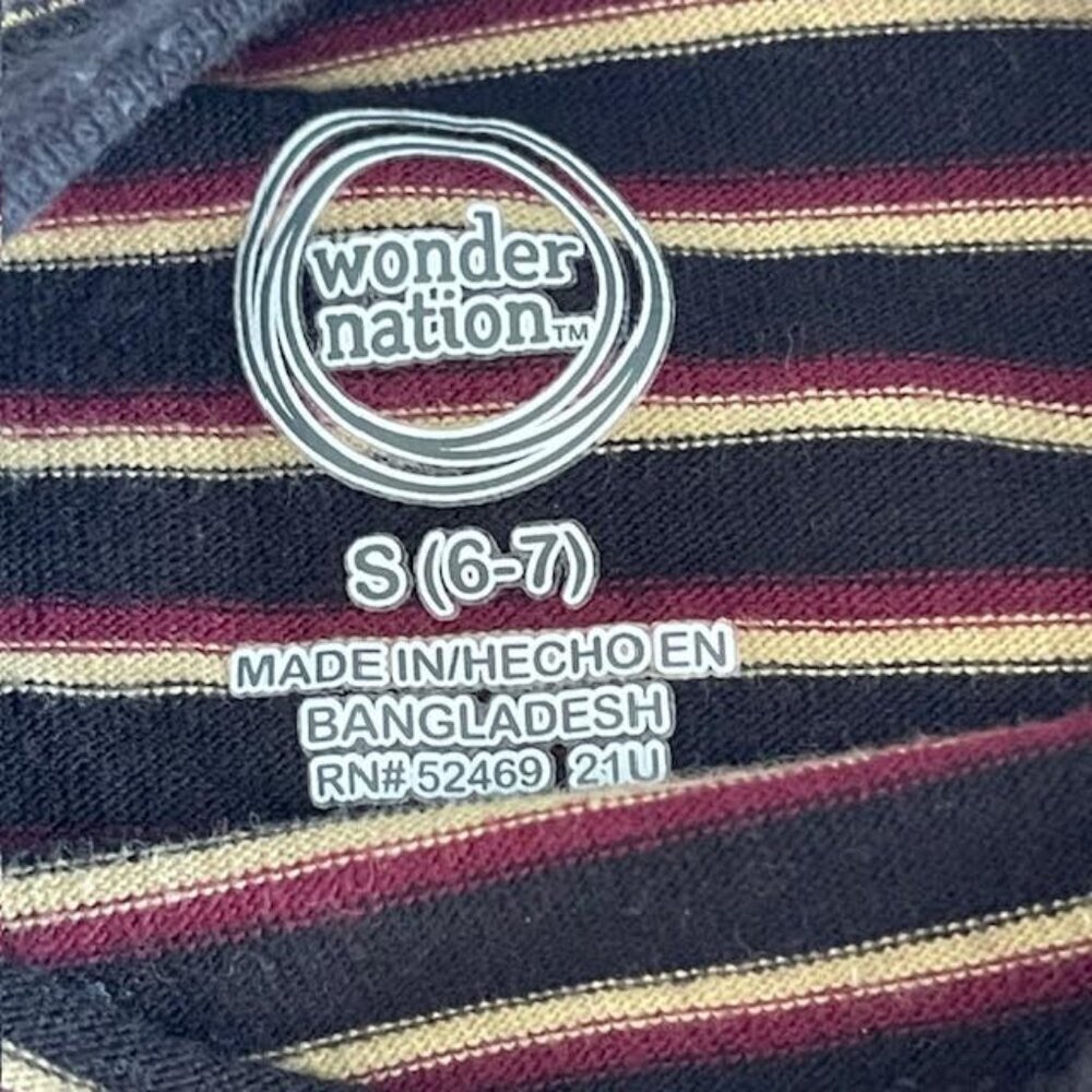 Wonder Nation Boys Size 6-7 Striped Short Sleeve Tee Shirt (Black, Tan, Maroon) - Picture 5 of 6